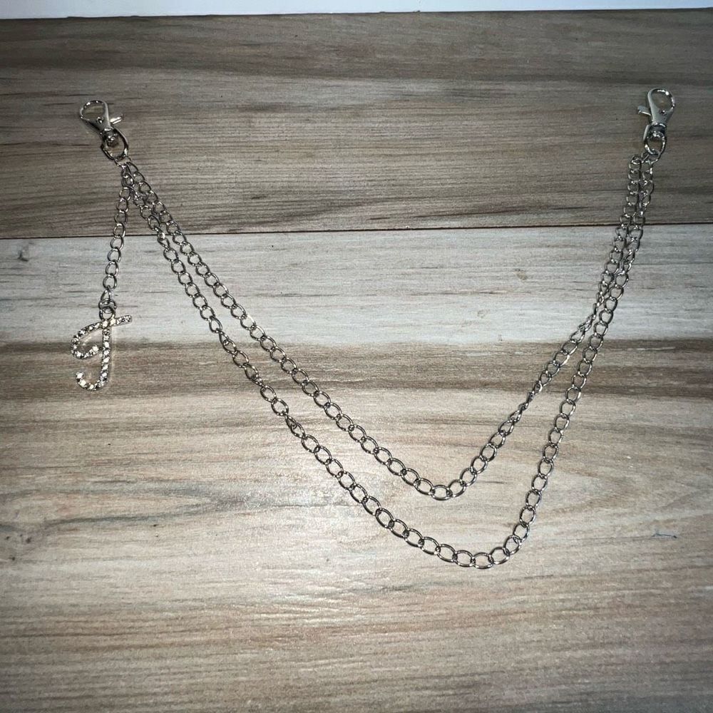 Initial Biker Wallet Chain/ Purse Chain Silver Tone Rhinestone Classic Bikercore